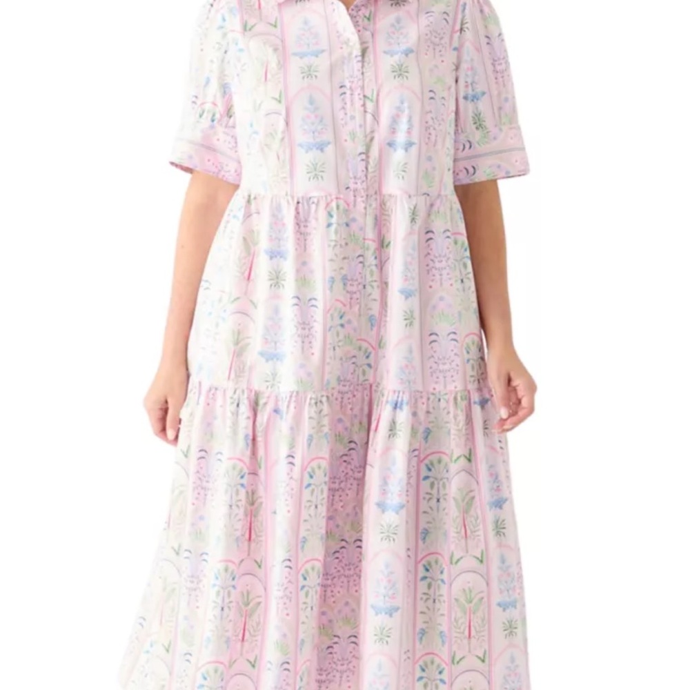 Crown & Ivy Pink and Blue Patterned Midi Dress